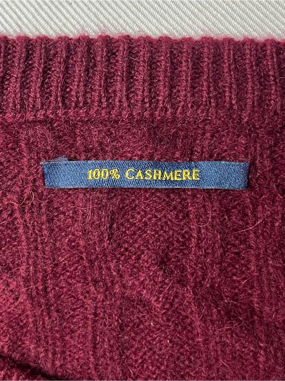 Polo Ralph Lauren Men's L 100% Cashmere Cable Knit Burgundy Pullover Sweater
